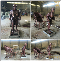 純銅景觀拉車(chē)人物雕塑 